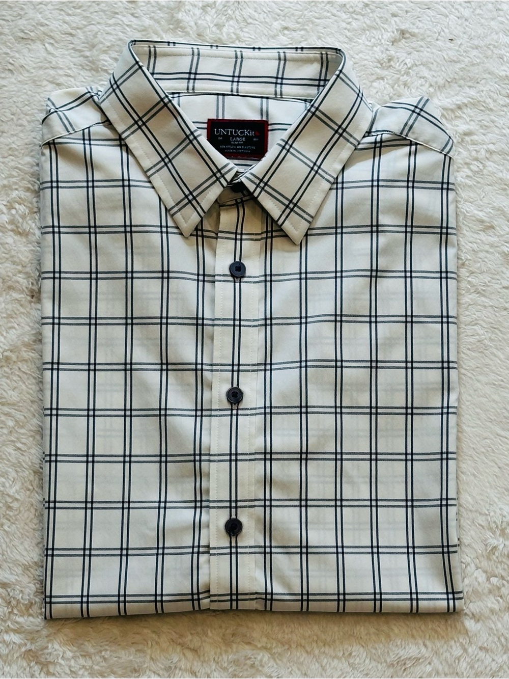 UNTUCKit Men's Large Slim Fit Performance Button Down Shirt Plaid Nylon Stretch